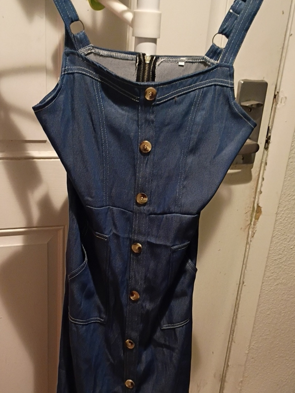 Sleeveless Blue Denim Button-Front Overall Dress